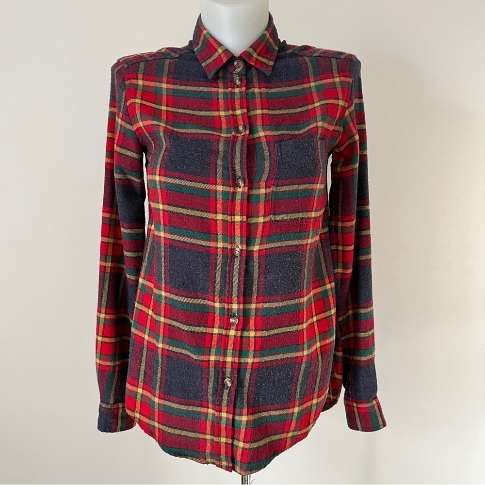 American Eagle Flannel Shirt AE Ahh-Mazingly  Soft Boyfriend Fit Red Blue Sz XXS